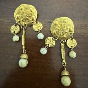 Gold and Cream Dangle Earrings